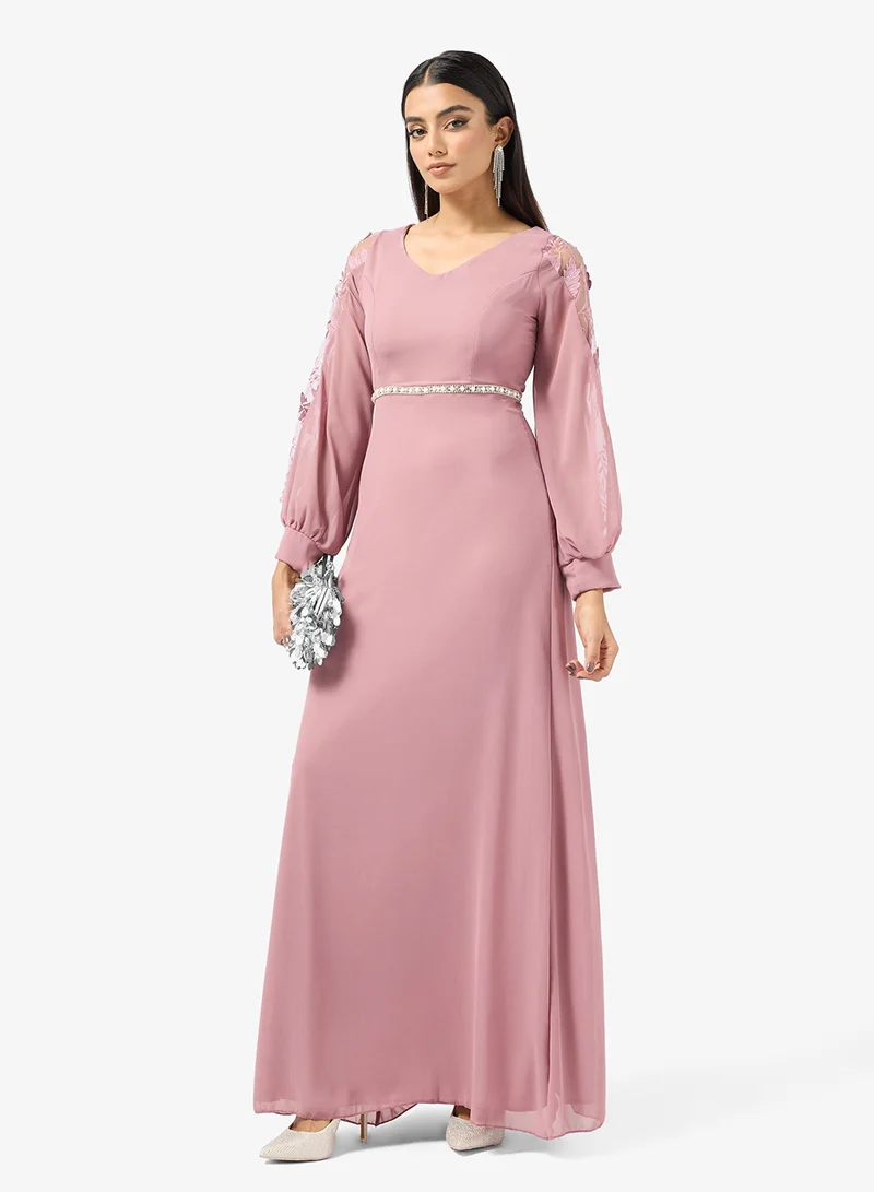 خزانة Puff Sleeves Dress With Waist Embellishment